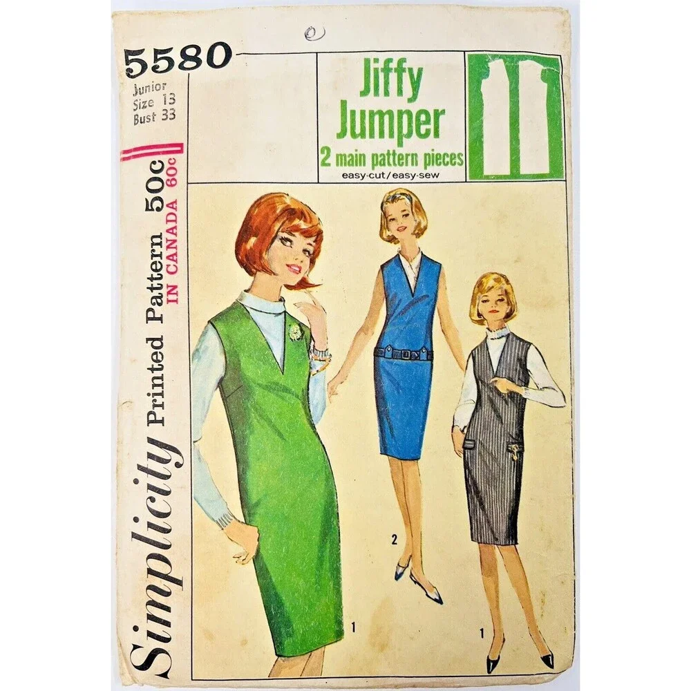 Vintage 1964 Simplicity Sewing Pattern Juniors' Jiffy Jumper Size 13 #5580
